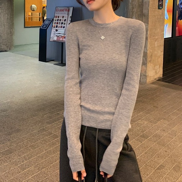 スリムフィットクルーネックニット 4color [am03953]