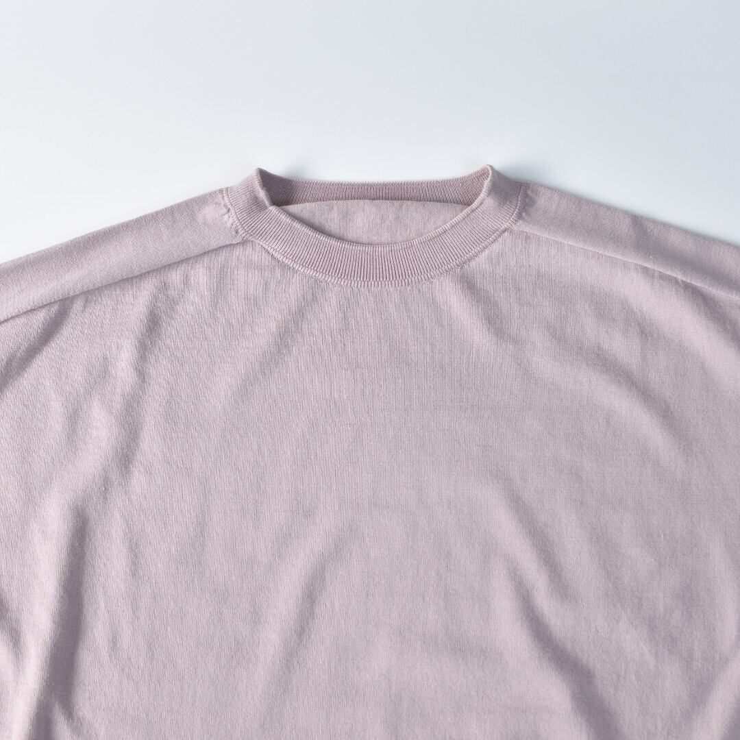 LinenYa リネンや クルーネック7分袖コットンニット・ピンクグレイ 柔らかく着心地の良いリンキングニットです