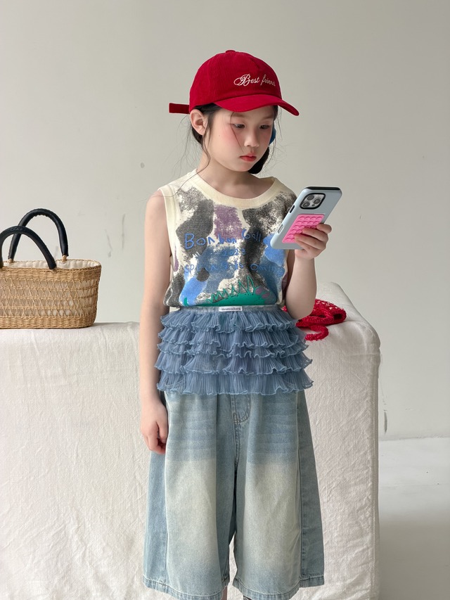 【KID】ウォッシュ加工ゆったりワイドデニムハーフパンツ - 12