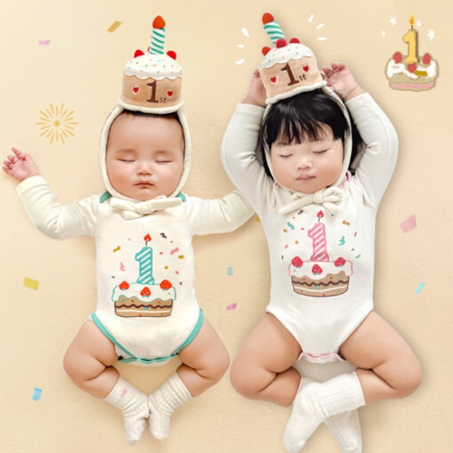 ,ベビー新生児100日1歳バースデーロンパース　半袖長袖　ブルー　ピンク　お祝いプレゼント　バースデーフォト　lwb0025
