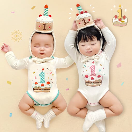 ,ベビー新生児100日1歳バースデーロンパース 半袖長袖 ブルー ピンク お祝いプレゼント バースデーフォト lwb0025