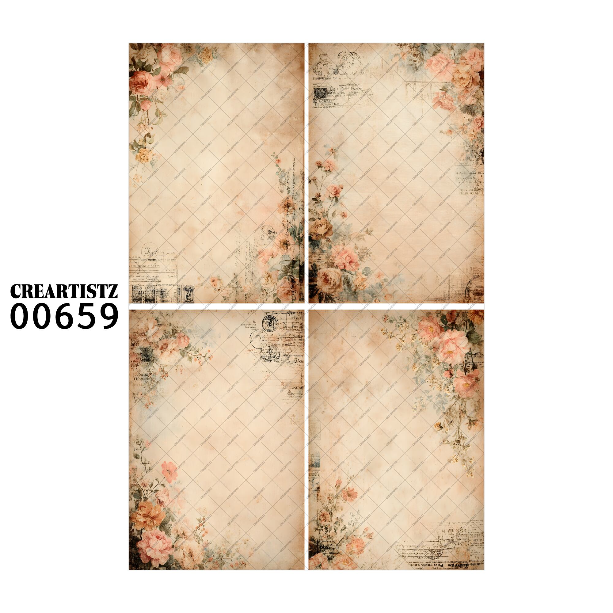 00659 背景 コラージュ素材 オリジナル 12枚セット (4種類×3枚) ペーパー/ステッカー CREARTISTZ