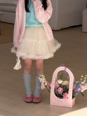 チュールレーススカート（ホワイト）KMAI 2026春｜100-160cm｜ティアードスカート｜ミニスカート｜透け感 ［取寄］