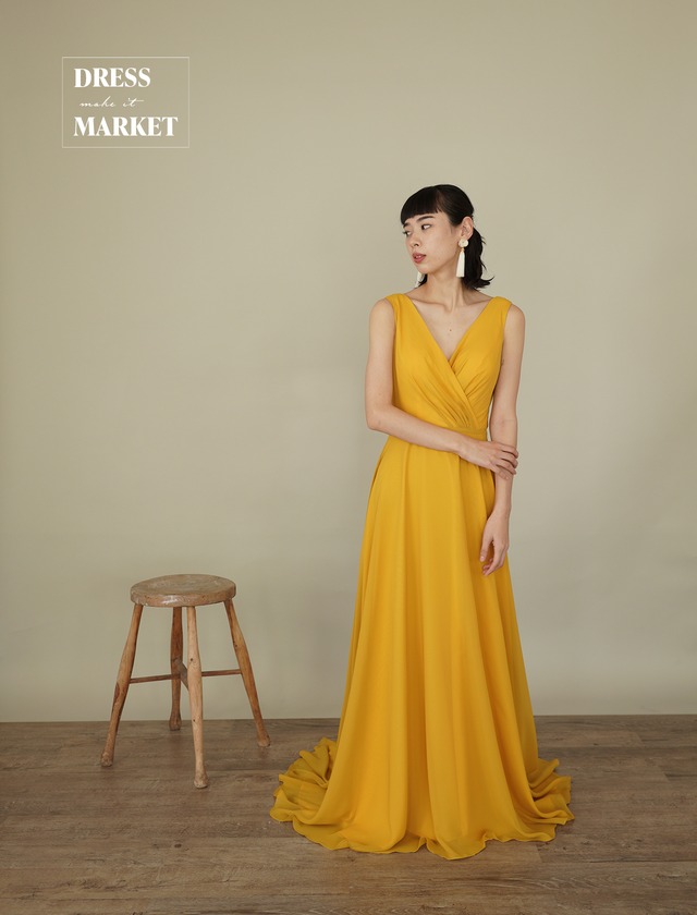 【3営業日以内に発送】￥47,800（税別）カラードレス ドレス購入 結婚式 披露宴 パーティ 二次会 スレンダードレス イエロー マスタード *DM100032-mu