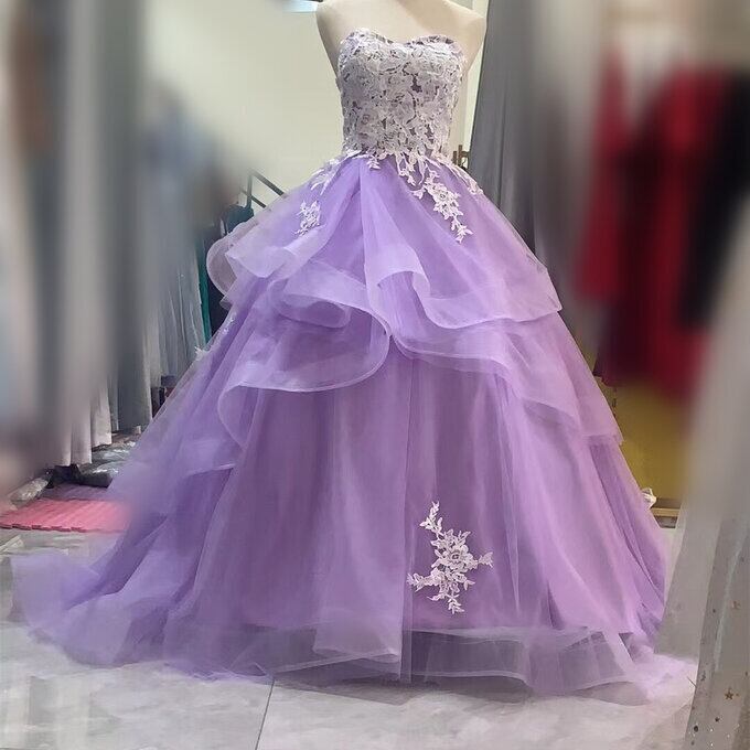 カラードレス　パープル　チュールドレス　ボリュームドレス 高品質！カラードレス パープル ソフトチュール ビジュー ベア