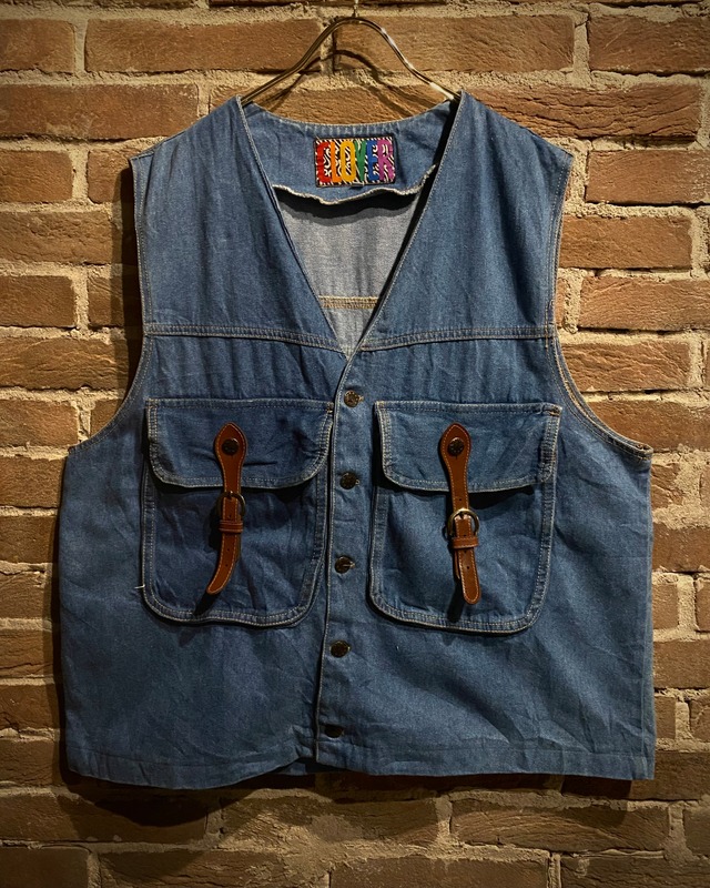 【Caka act3】Leather Belt Gimmick Vintage Denim Vest