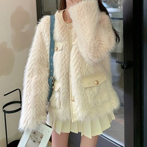 ニュアンスファー 金ボタン ノーカラージャケット 2 col00426