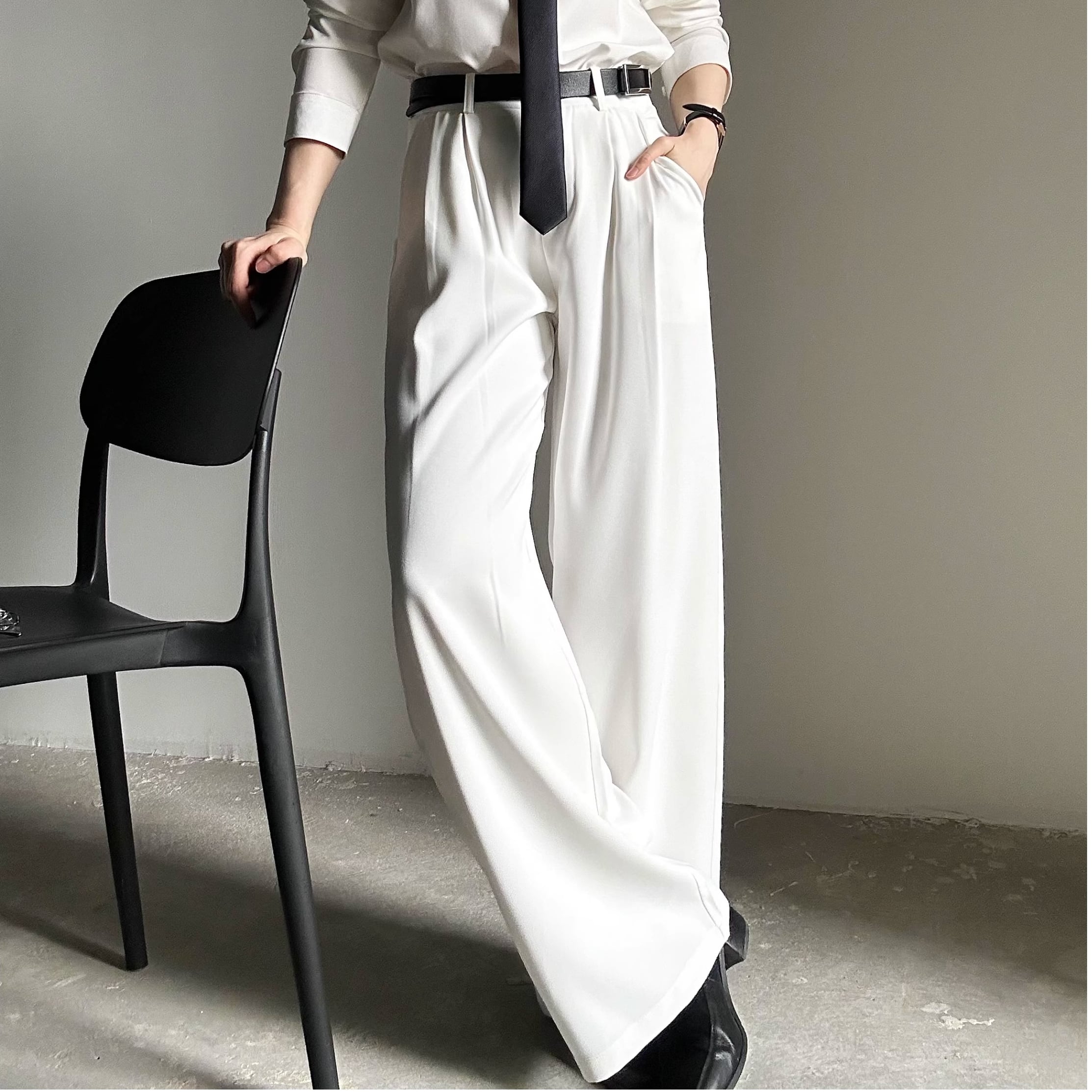 ホワイトレッグワイドパンツ ワイドパンツ 10091