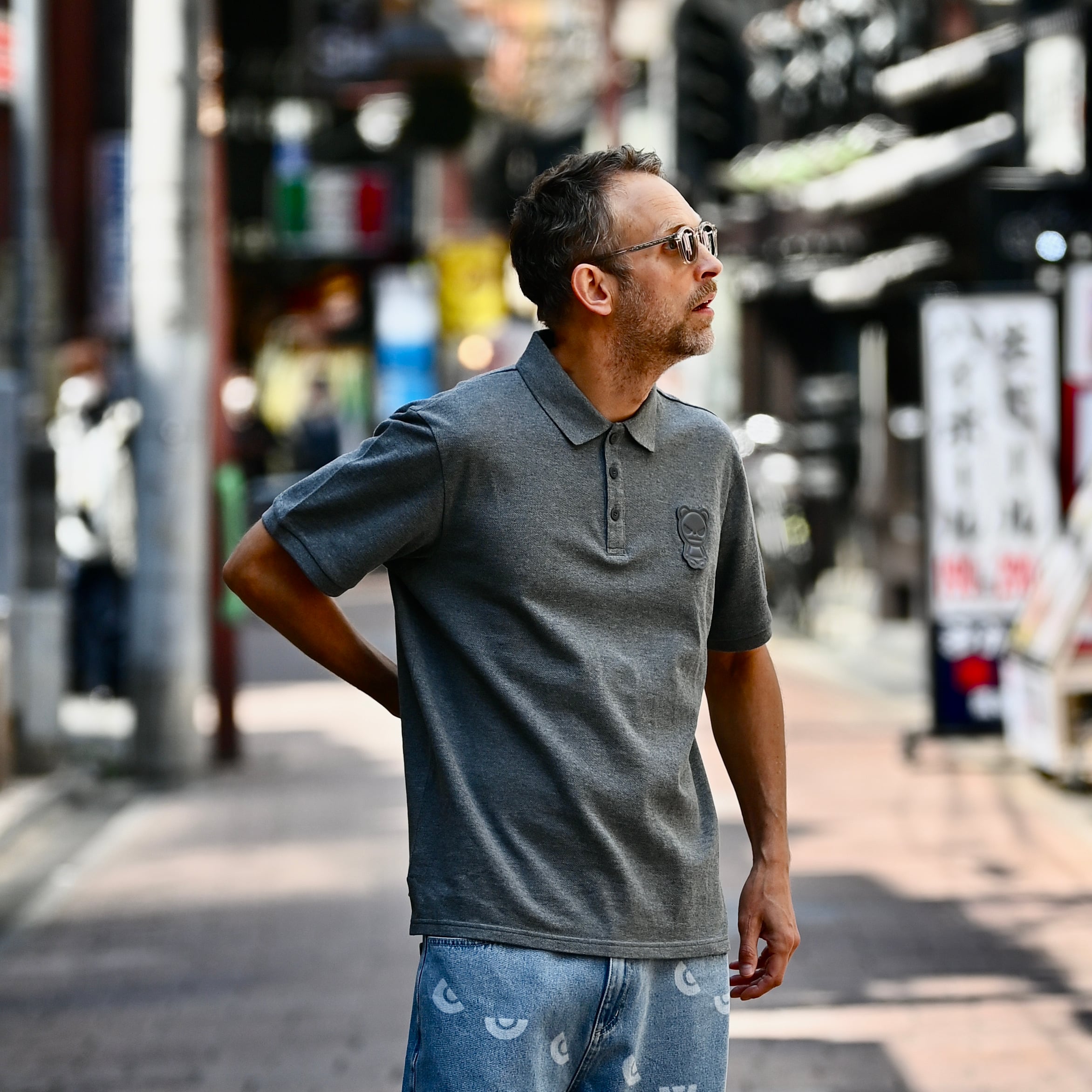 HIPANDA ハイパンダ】メンズ ポロシャツ MEN'S POLO SHIRT / GRAY