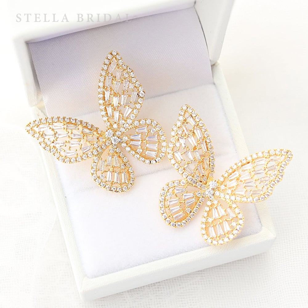 キュービックジルコニア ウェディングピアス&イヤリング Papillon