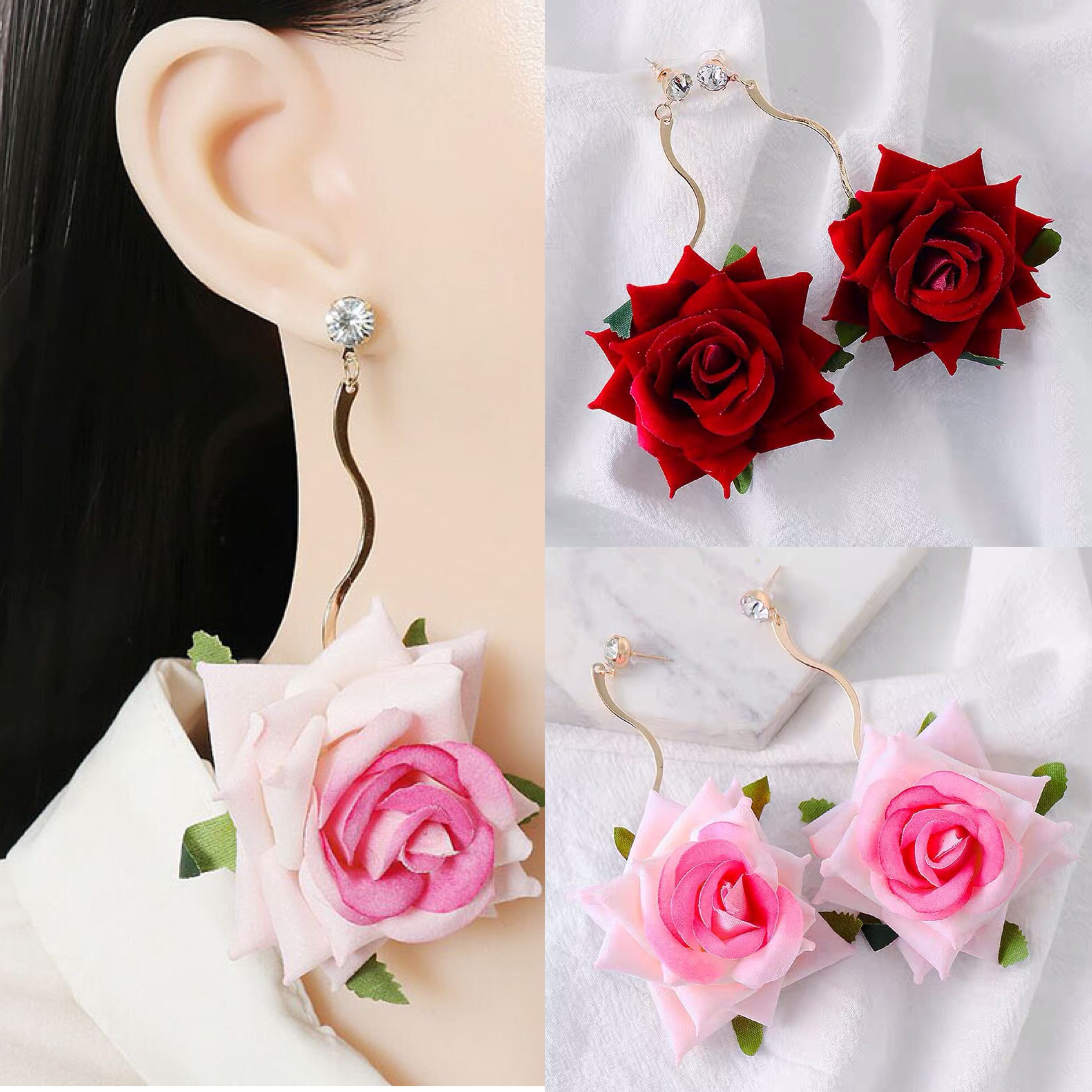 ピアス 姫 ロリータ 薔薇 フラワー ピンク 赤 ピアス 花柄 フラワー 