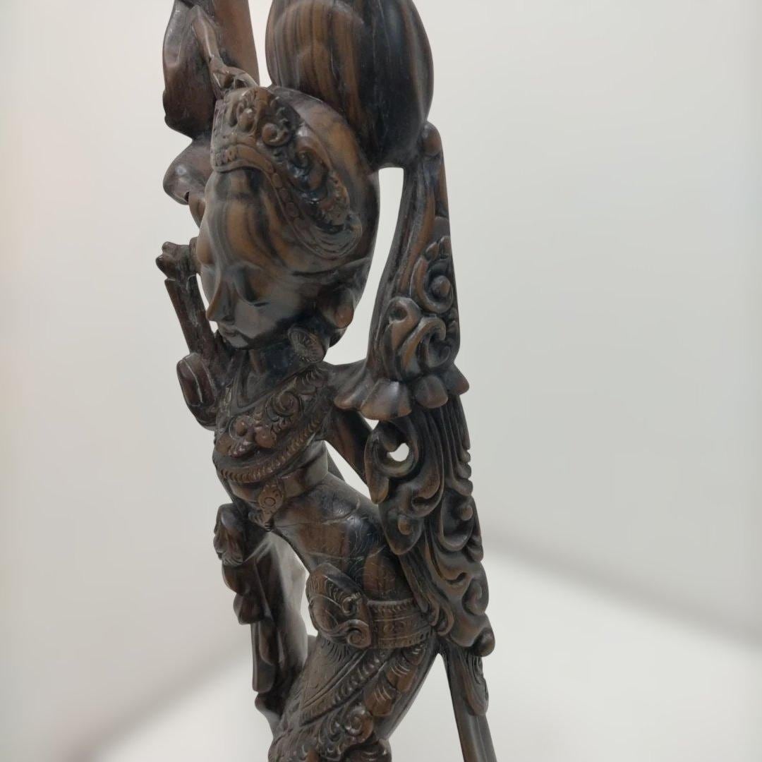 木彫り 女性像 天女風 置物 彫刻 オブジェ 中国美術 木製 260115-4T
