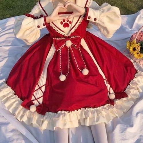 ハロウィン コスプレ【在庫いっぱい】猫ロリータ ロリータ ワンピース Op 秋冬 ネイビー 衿 可愛いレディース 衣装