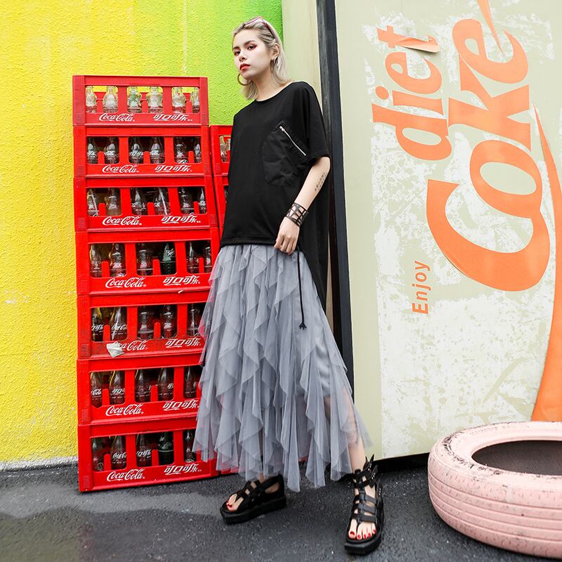 サマースタイルルーズハイウェストウェストメッシュスカート レディース レッド 夏物 ラブタオタオダレンハウス96384889254