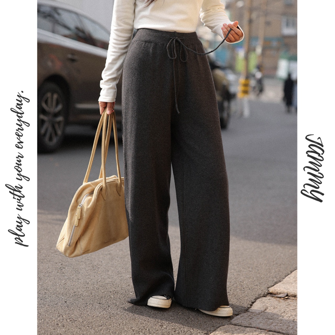 drawstring wide-leg casual pants　J00316