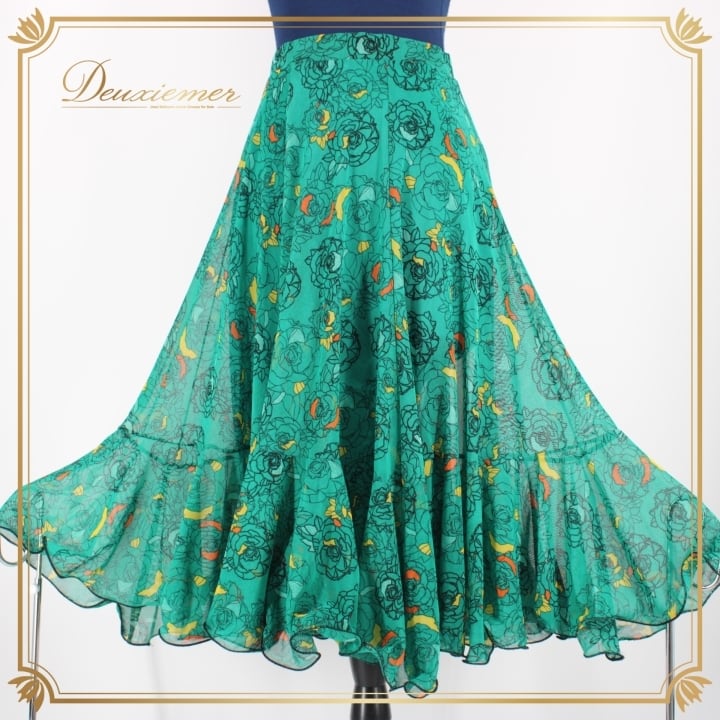 社交ダンス レッスンウェア 花柄 グリーン系 社交ダンス レッスンウェア 花柄 グリーン系 社交ダンス レッスン