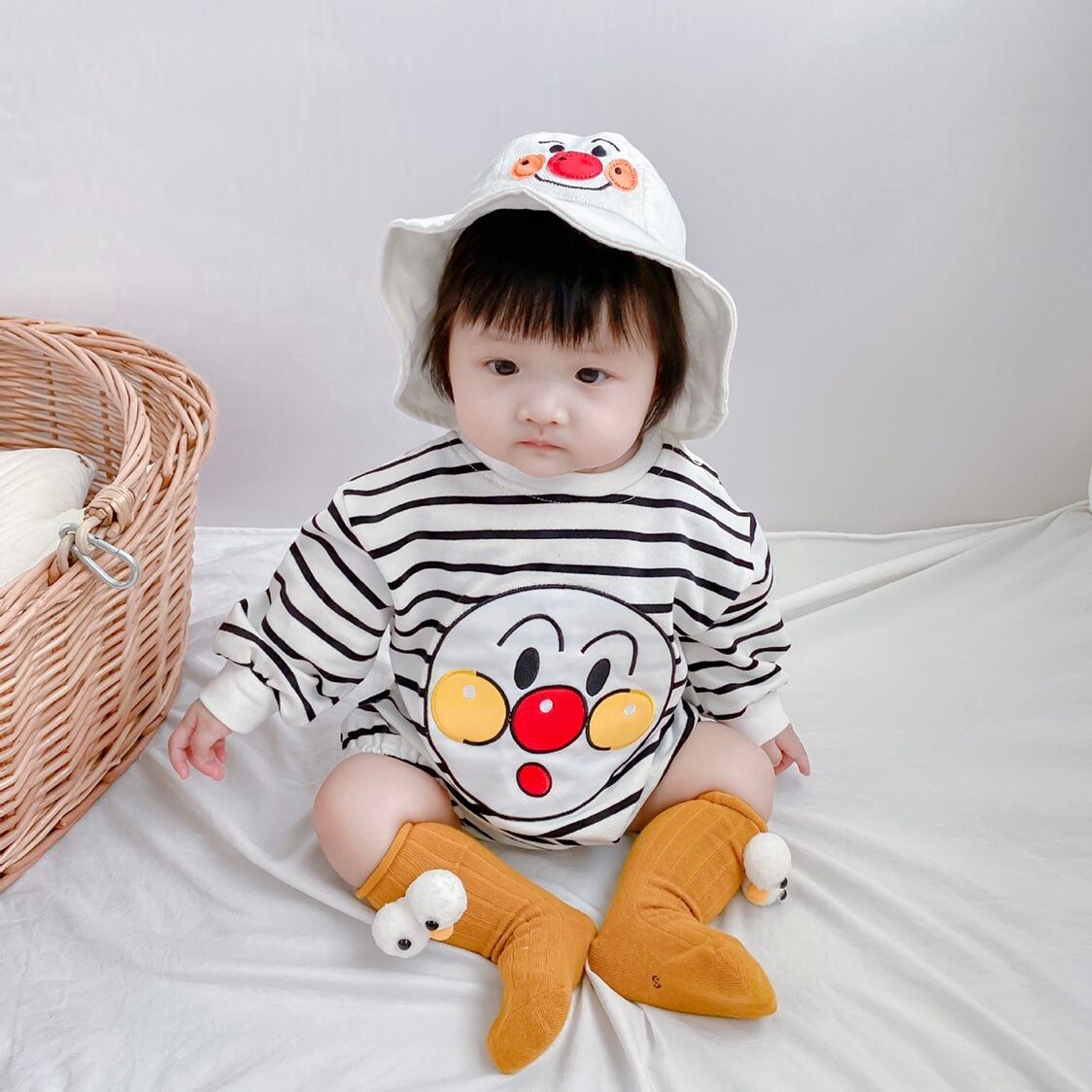 オータムスタイルレッドレディースセーター ロンパース オールインワン ストライプ 秋物 超面白いベビーショップ16748224916