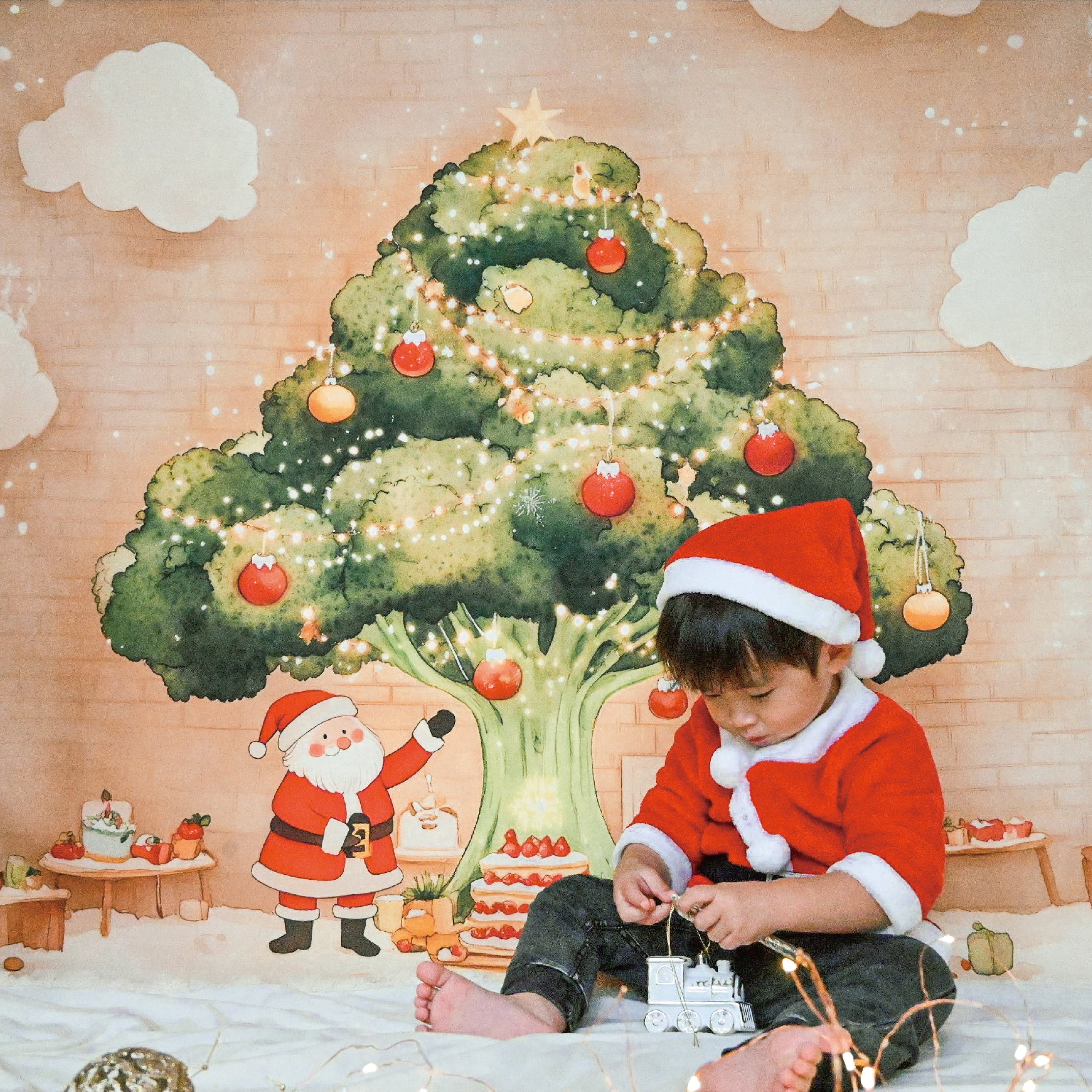 サンタとクリスマスツリーマット / おうちスタジオ /おうちフォトに
