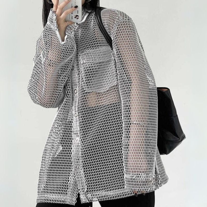 Ellipse mesh oversized shirt 2 colors V2367