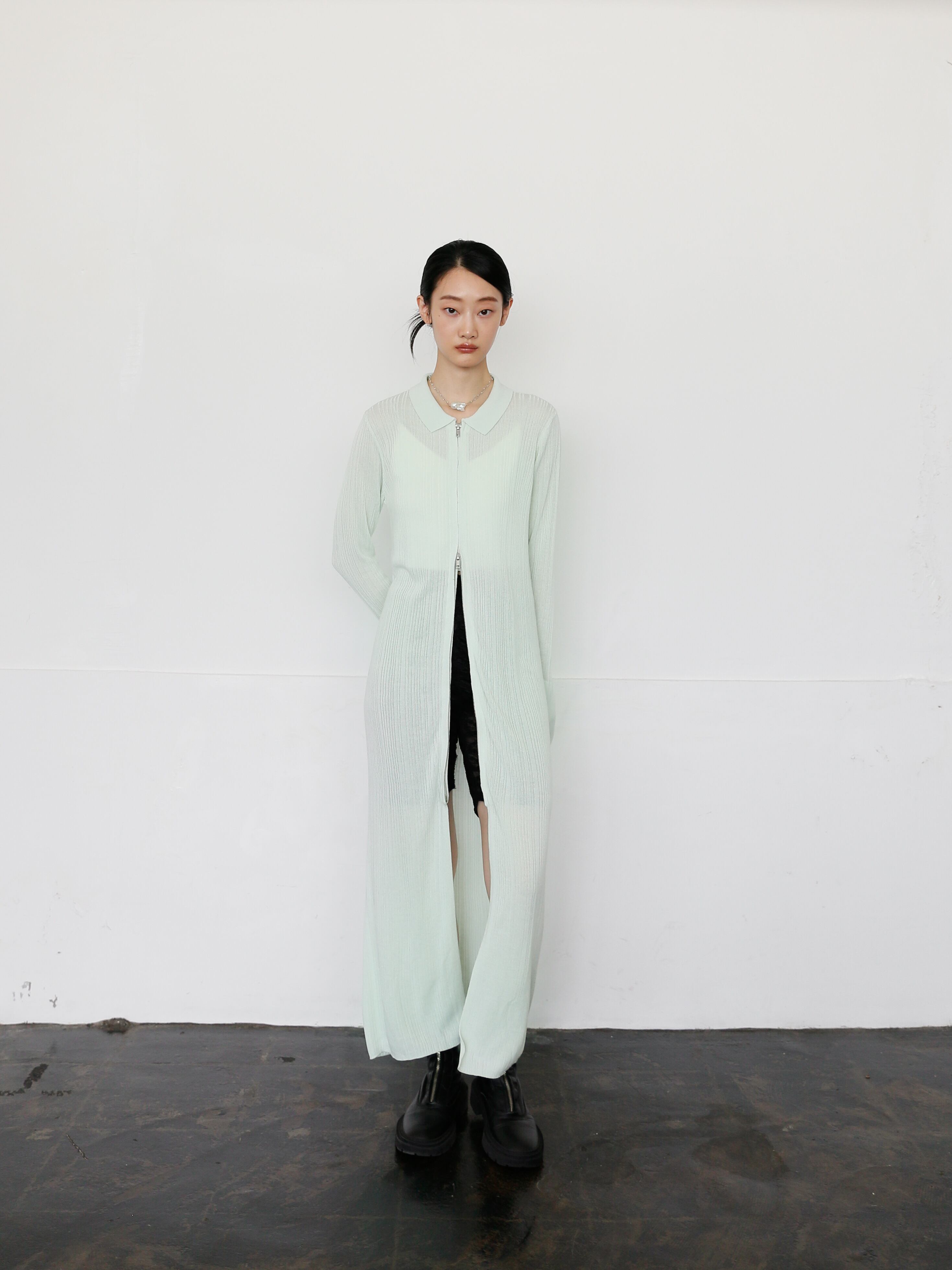 zip up long knit cardigan | Katrin TOKYO