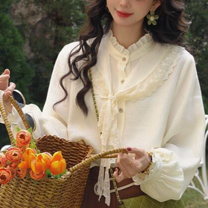 スタンドラッフルカラー シャツブラウス 00230