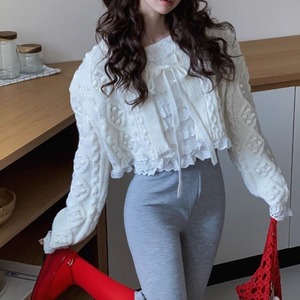lace-up cable knitted cardigan <3colors>
