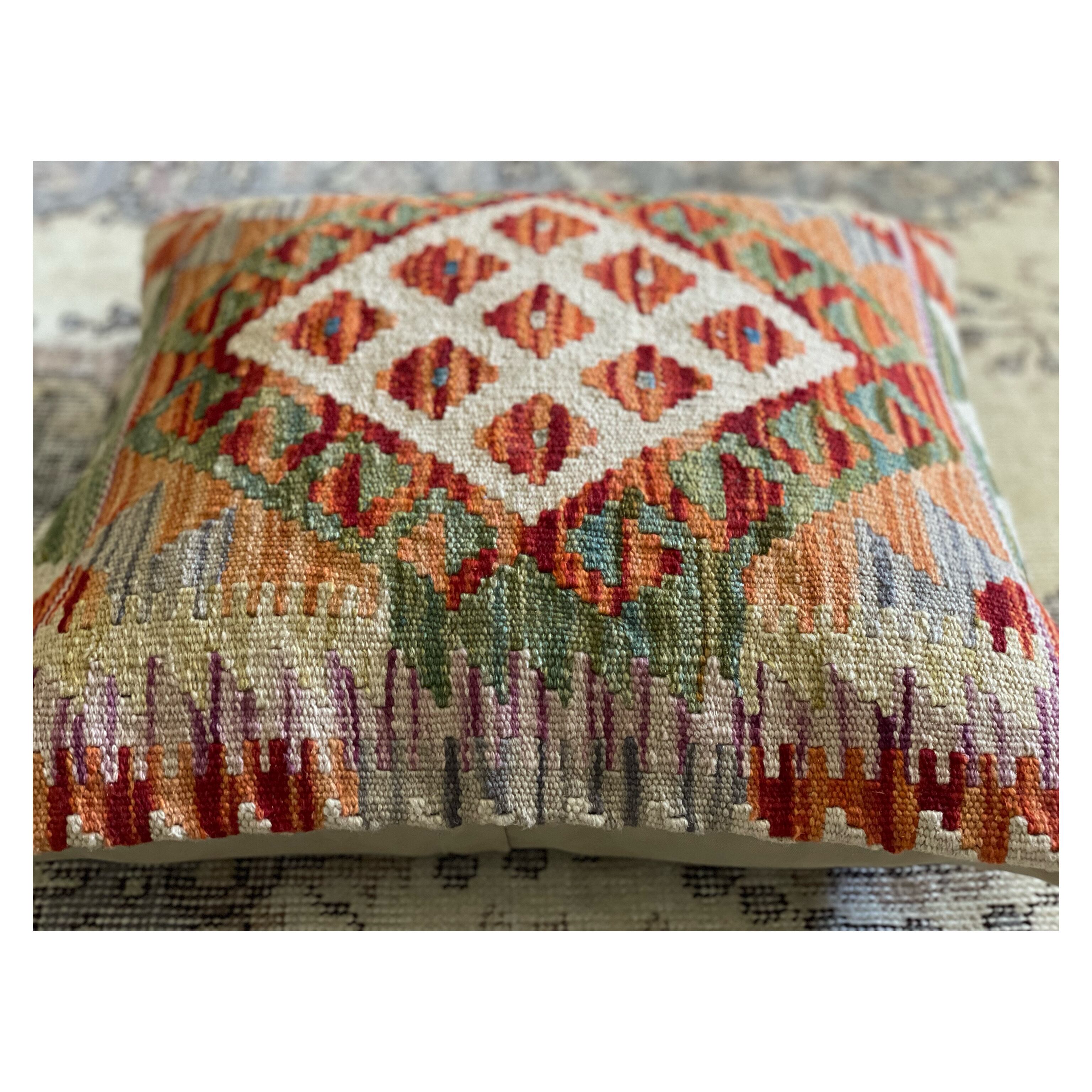 KP0021 45 × 45cm Old kilim pillow cover -center diamonds クッションカバー ピローケース  ピローカバー キリムクッション キリムピロー pillow cover cushion cover