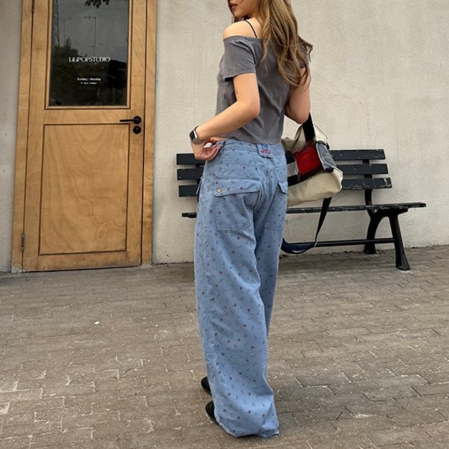 flower pocket colored pants　フラワーポケットカラーパンツ　J2065