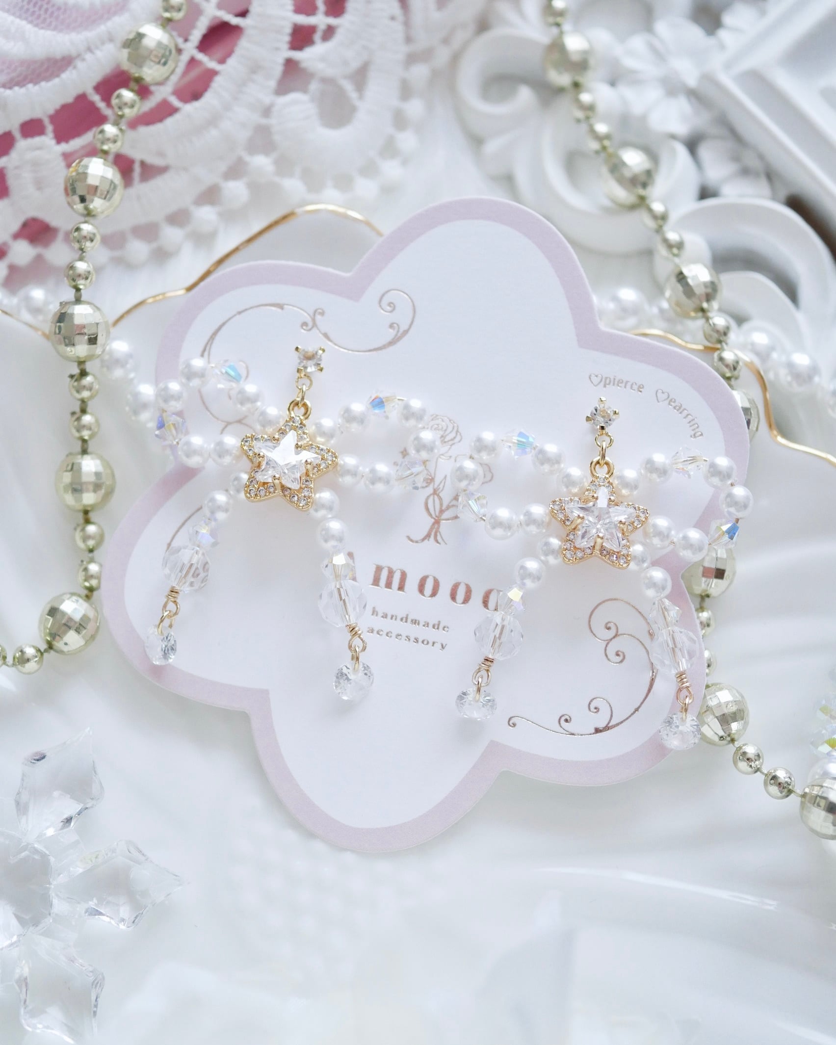 71210 スターライトパールリボンピアス/イヤリング