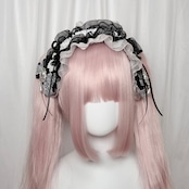 ♡【Sayakadoll Original No.13】【受注生産】ピュアエンジェル きらめきパール＆ダブルリボン フリルレースヘッドドレス black ♡