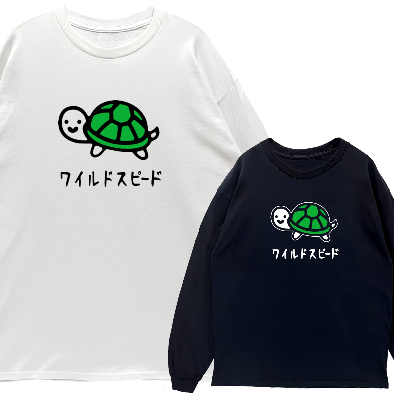 リブあり]シャケ シャチ ロンT 長袖 ロングスリーブ Tシャツ 白 黒
