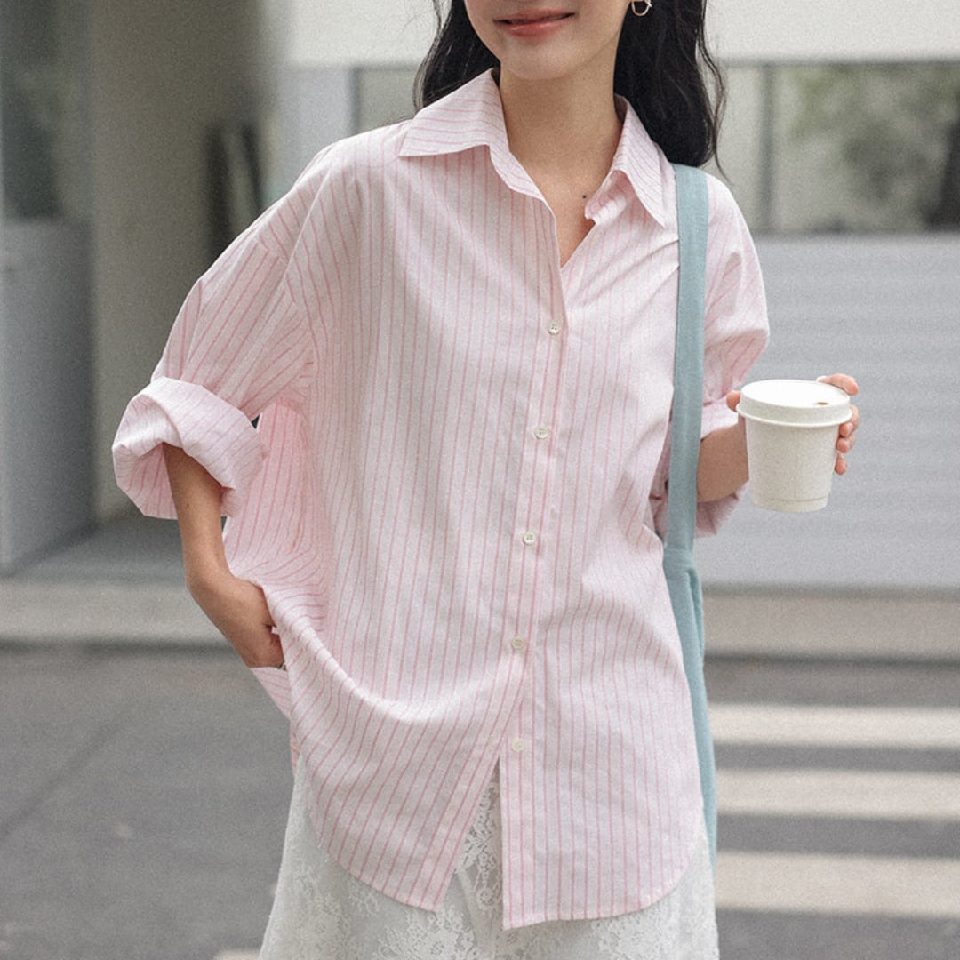 loose fit cotton stripe shirt