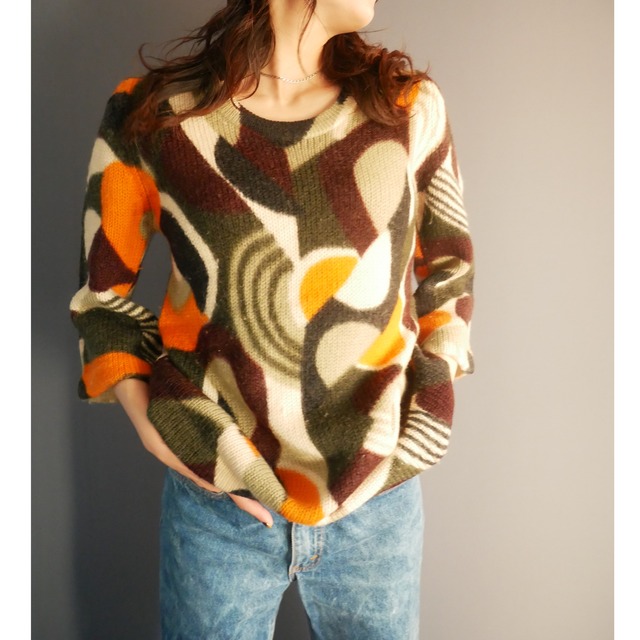 PURE WOOL pattern knit BRN