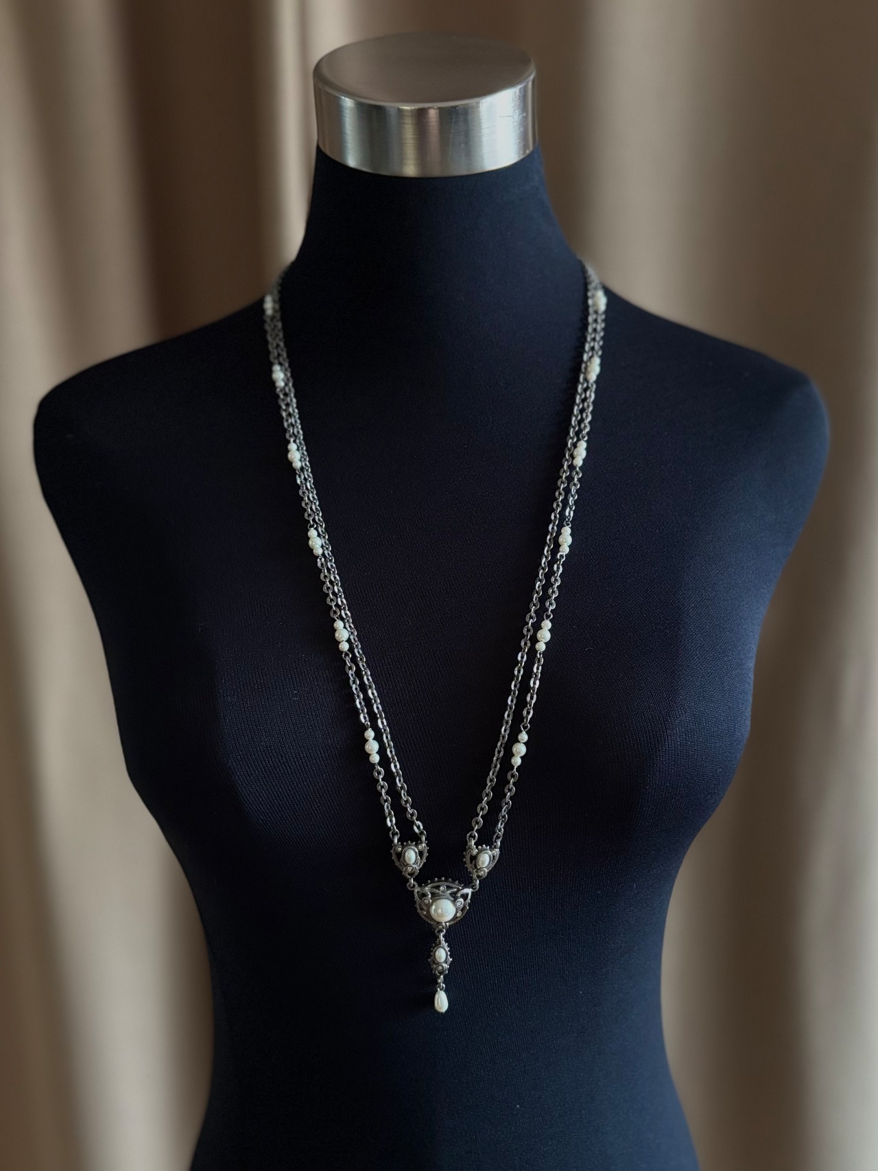 classic pearl vintage long necklace-5218-4