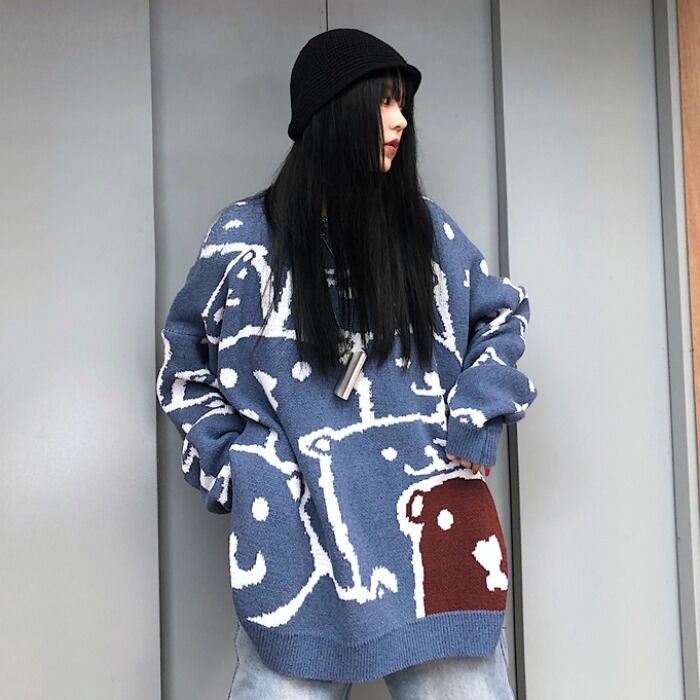 セーター レディースオータムウィンタールーズ長袖スリーブラウンドネックプルオーバー カジュアル ロング 大きめサイズ 秋物 冬物 Oネック ケッペル75105383981