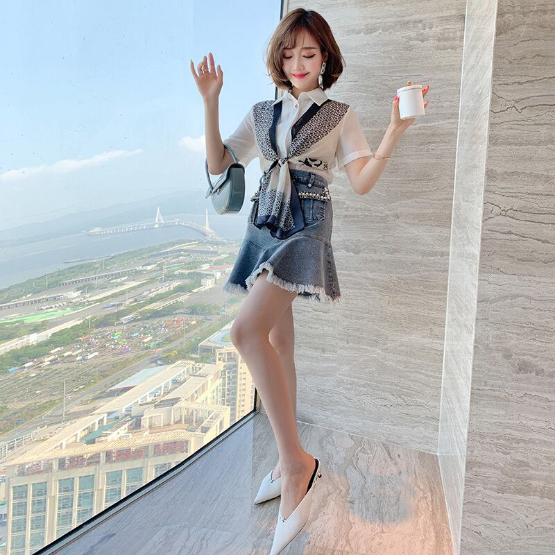 プリントスカーフ クロスシャツ ラッフルスカート サマー 夏物 シルク ステッチ MIUCO40616464500