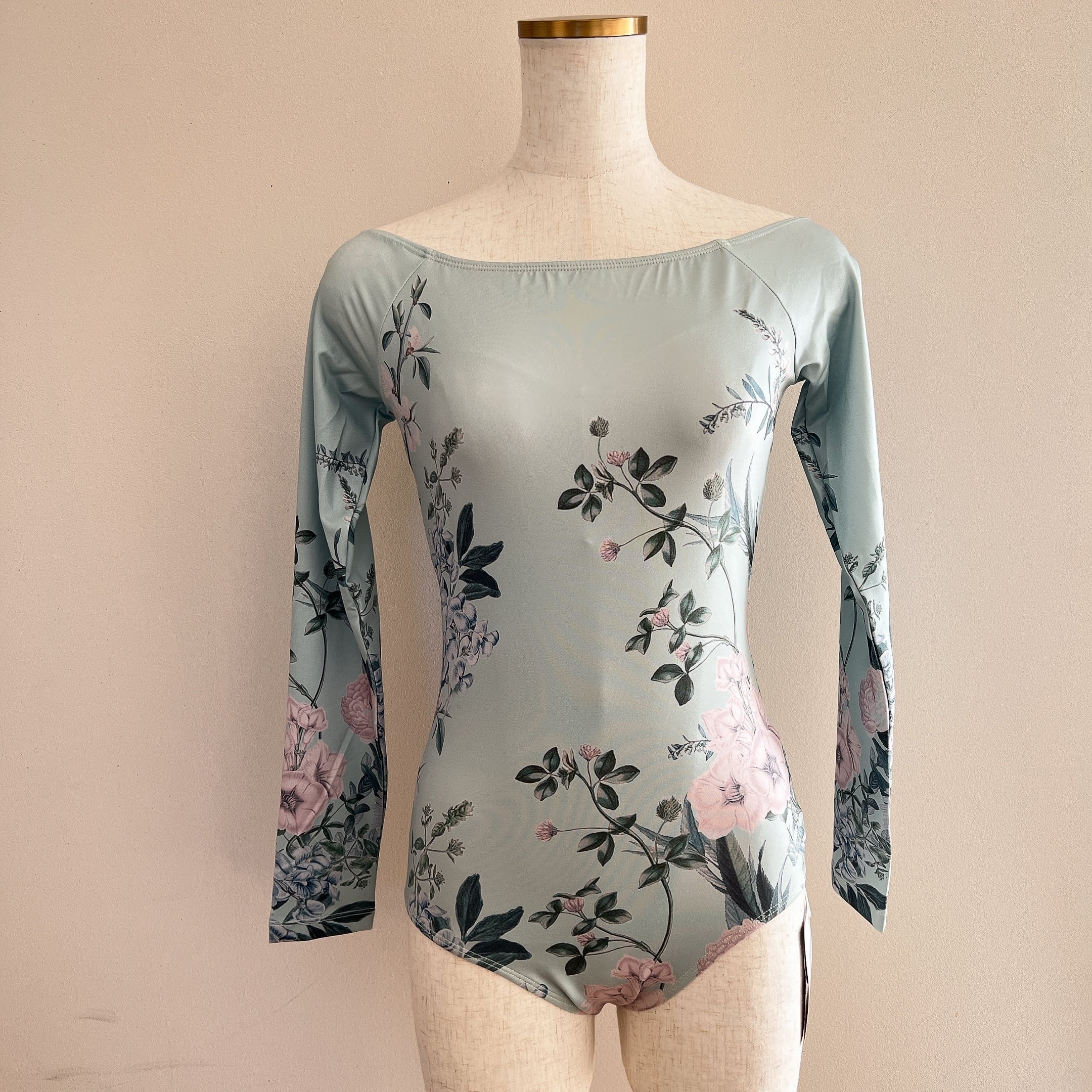 ボートネック flower green プリント バレエレオタード | バレエ