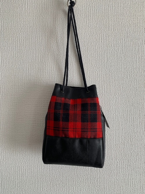 2way ミニ巾着 bag woolタータンチェック