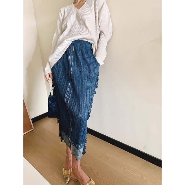 denim-style pleated skirt 10984