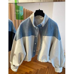DENIM PANEL STAND COLLAR JACKET WITH RELAXED FIT M-14456