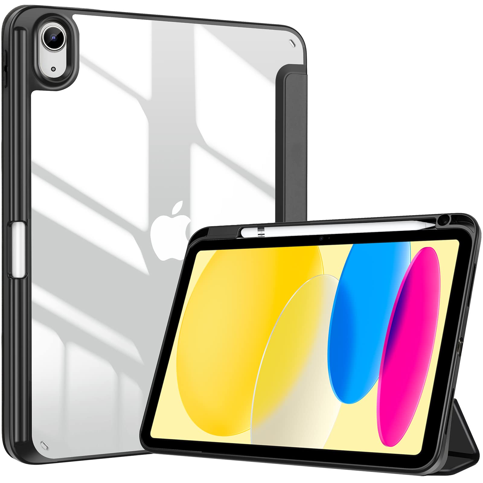 ProCase iPad 11世代/10世代 ケース iPad(A16)11インチ 2025/10.9インチ 2022通用 A2696 A2757 A2777 ペン収納 耐衝撃 三つ折り スタンド スマートカバー(ブラック)