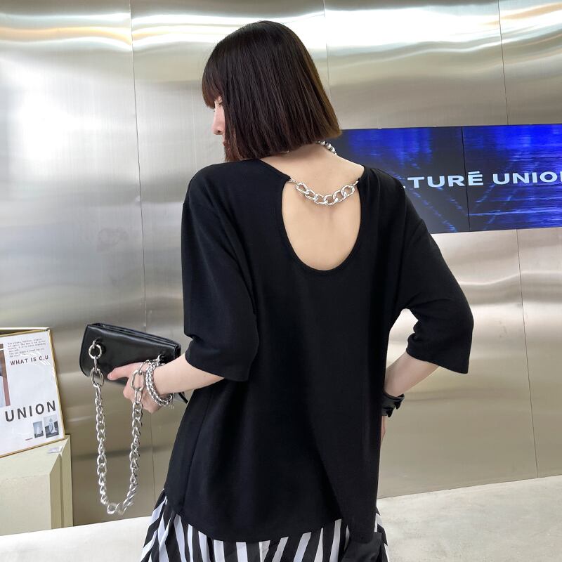 バックブラックTシャツ サマールーズ薄手コート コットン 夏物 ピュア ラブタオタオダレンハウス9111387213