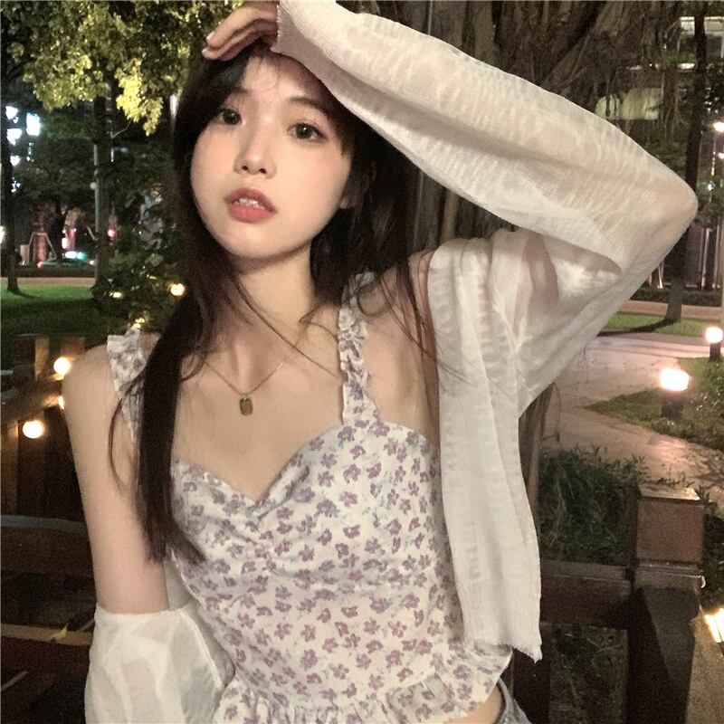 フローラルノースリーブトップス サマーショートスタイルバック 大人ガーリー スウィート キュート カジュアル 夏物 花柄 1号婦人90231945990