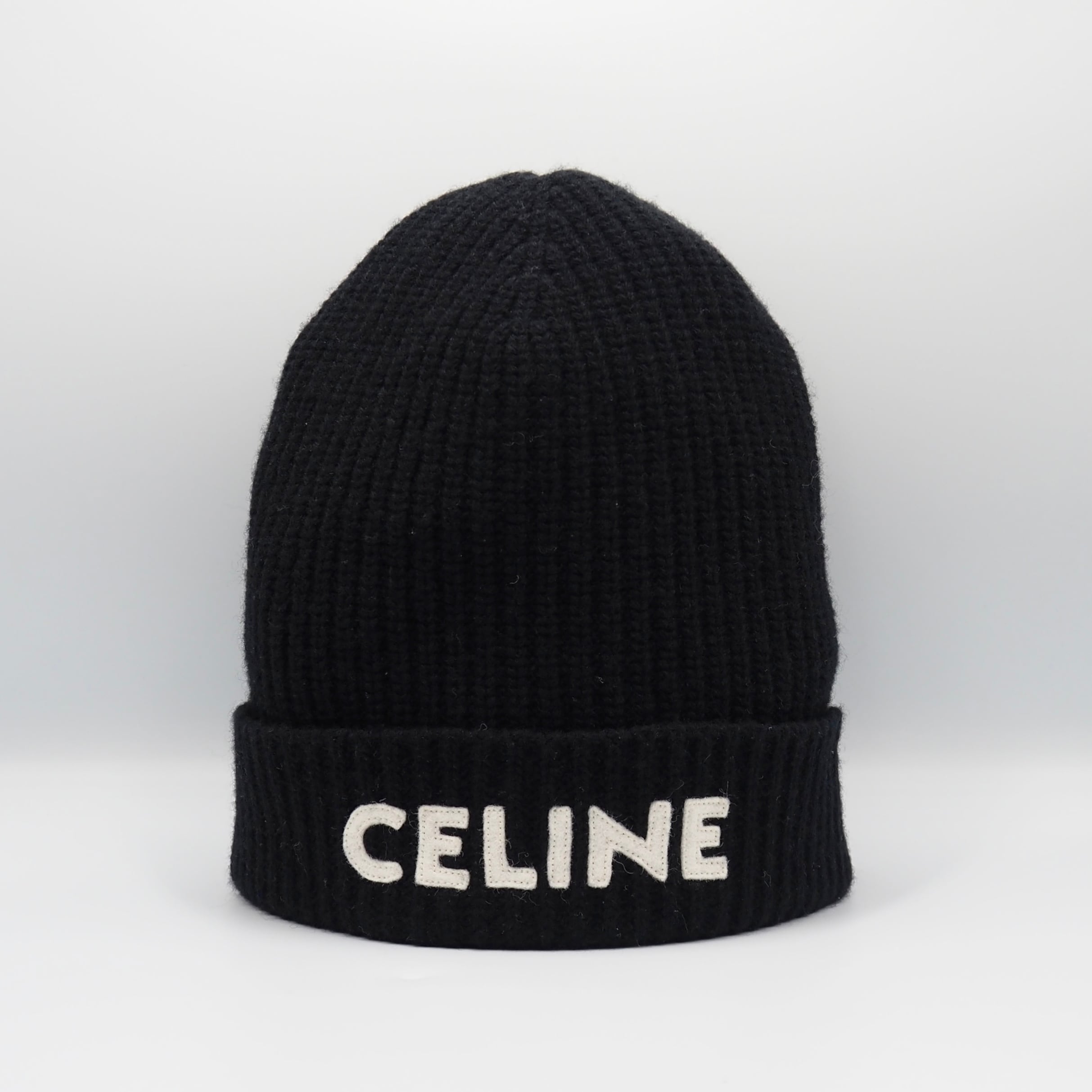 CELINE ブラック ニット帽 CELINE ロゴ ニットキャップ 帽子 ブラック ウール セリーヌ | 2122TOKYO