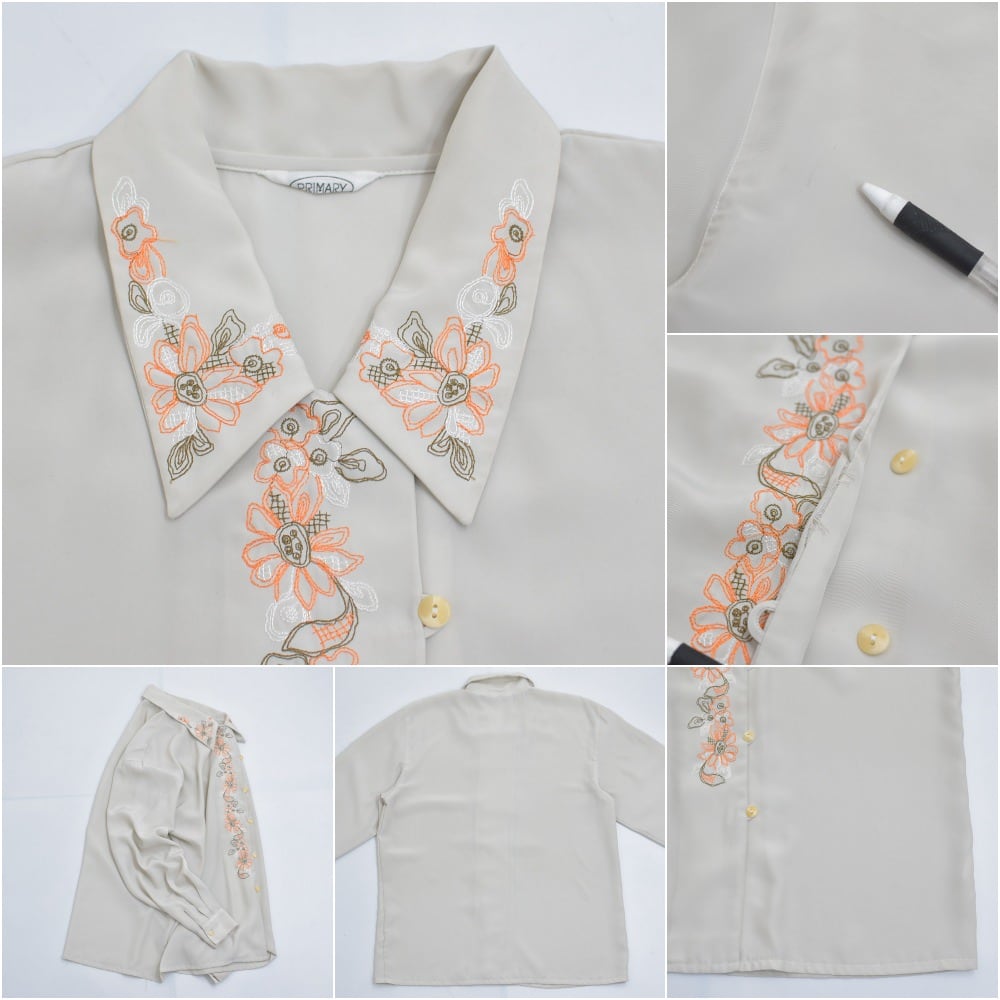 70~80s PRIMARY フラワー刺繍デザイン ポリエステル ブラウス 70~80s PRIMARY フラワー刺繍デザイン ポリエステル ブラウス