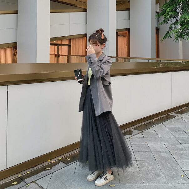 Stradivarius チュール ロングプリーツスカート グレー | web.aape.com.ar