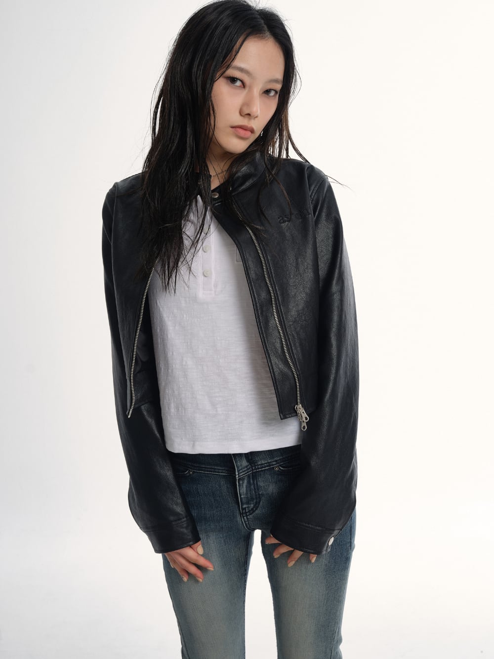 ason slim leather jacket 韓国　レザージャケット　黒 as”on] SLIM LEATHER JACKET 正規品 韓国ブランド 韓国通販 韓国代行