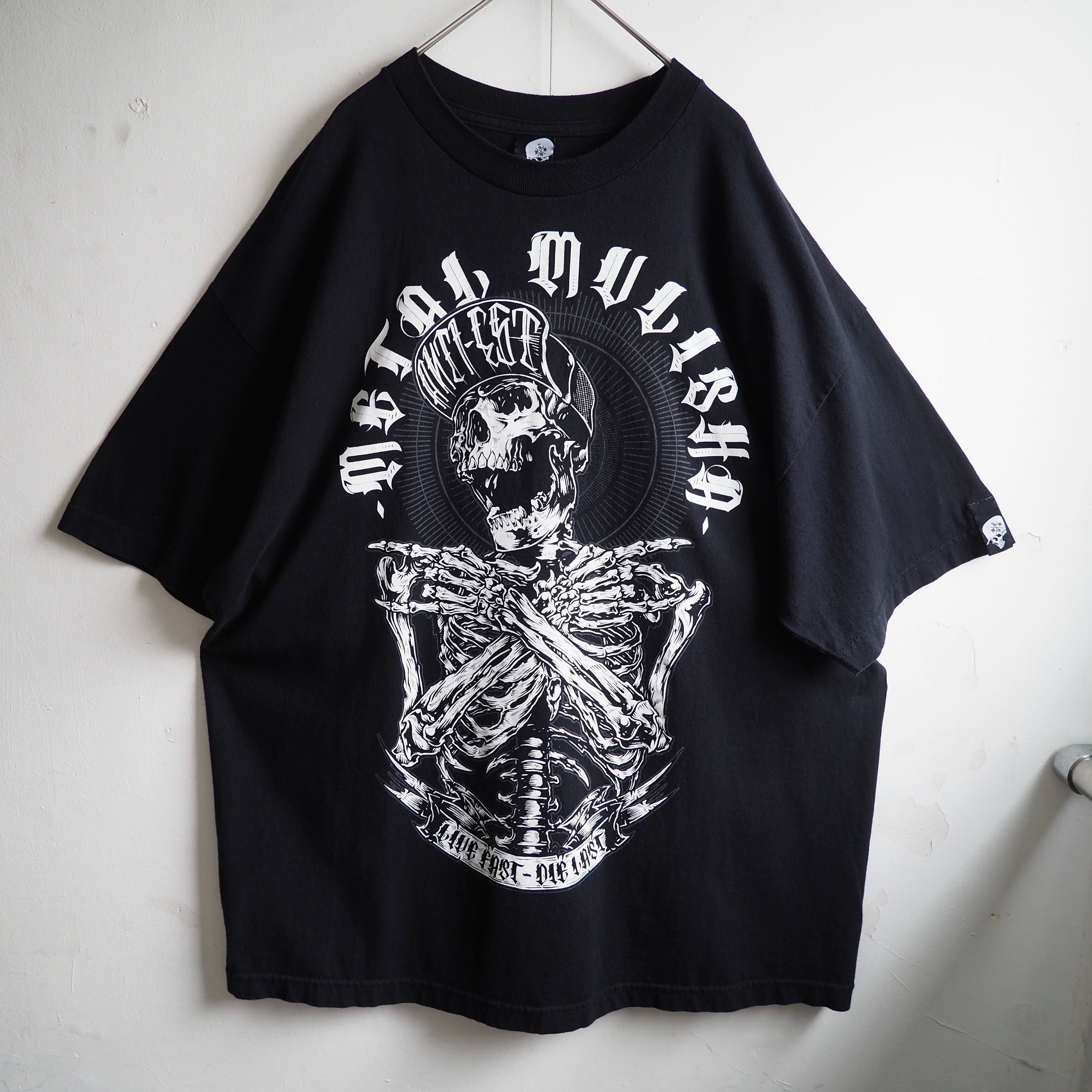 Bone prayer human graphic printed Black loose S/S Tee