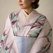 「夢喰鳥（ゆめくいどり）」蝶柄〜洗えるきもの（シルジェリー格子柄）〜