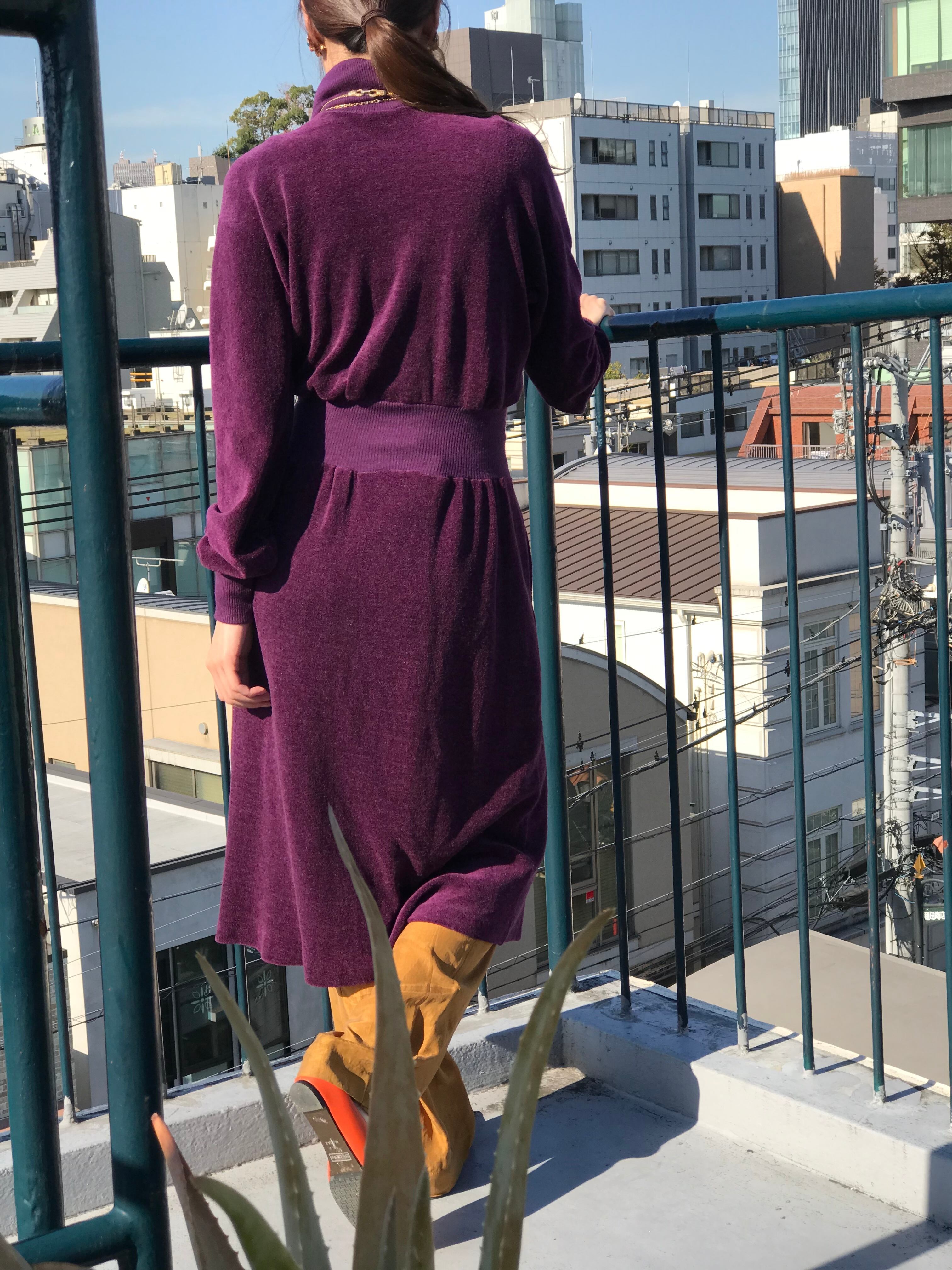 80s purple simple knit dress ( ヴィンテージ パープル シンプル